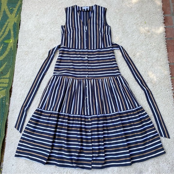 PEARL Striped Cotton Tiered Dress